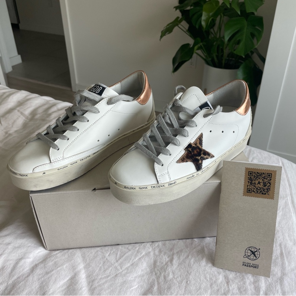 Golden Goose Hi Star Classic - Leopard Horsy Star with Laminate Heel